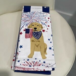 La Cuisine Red/White/Blue Set of 4 " Dog & Fireworks & Stars" Kitchen Towels